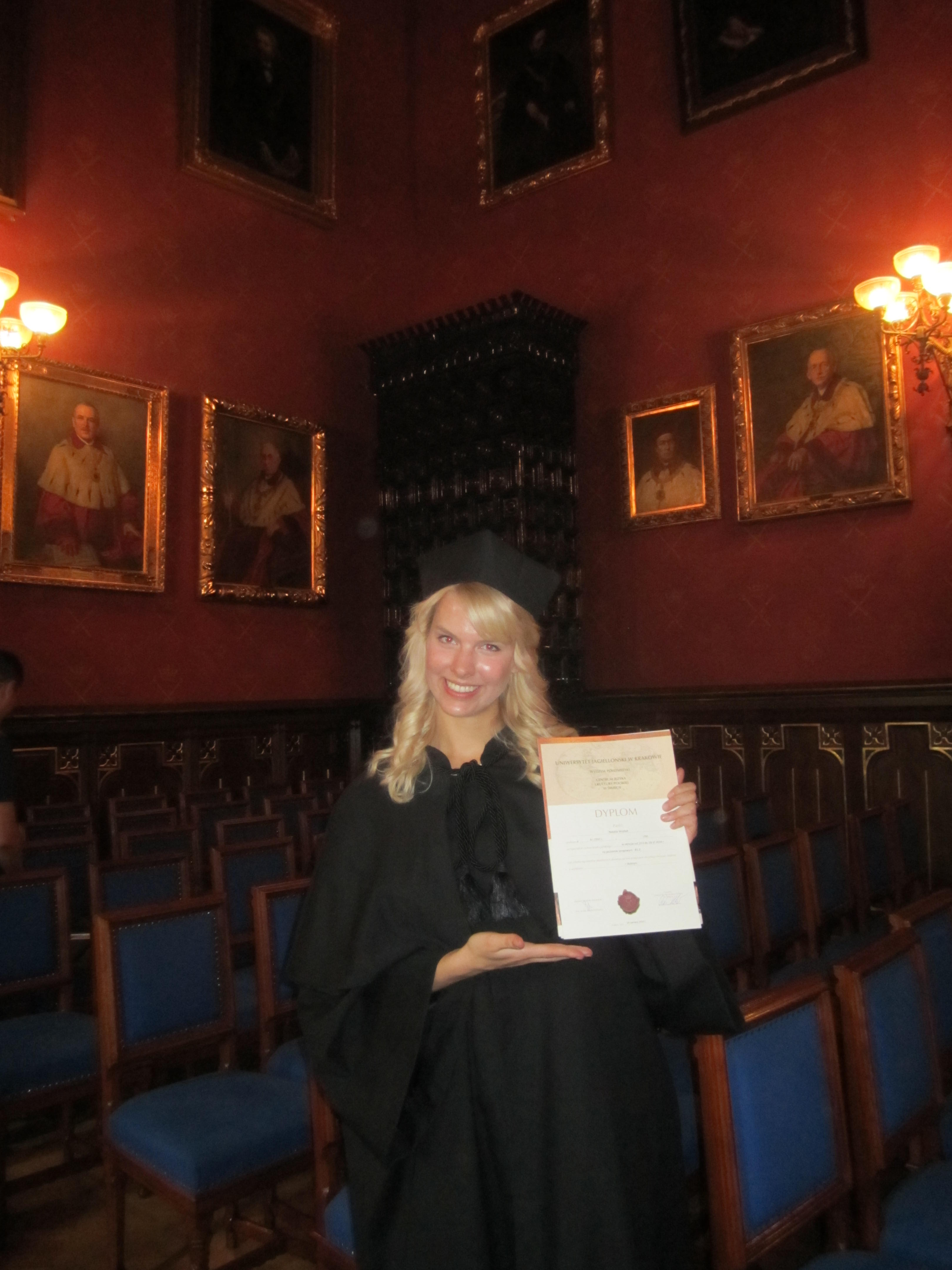 KF scholar receives a diploma from the Jagiellonian University, Center of Polish Language and Culture, Krakow.